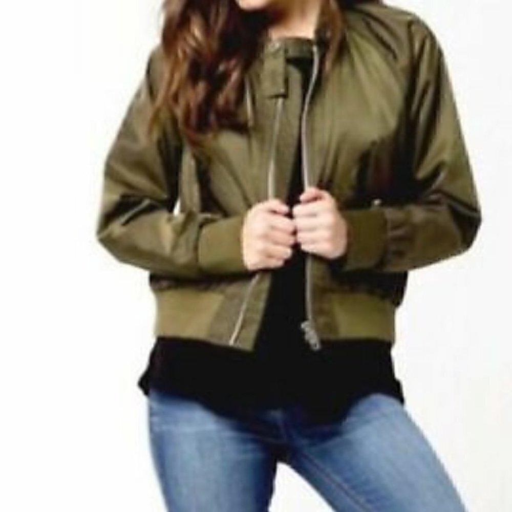 Free People Midnight Full Zip Lightweight Green Bomber Jacket Size XS